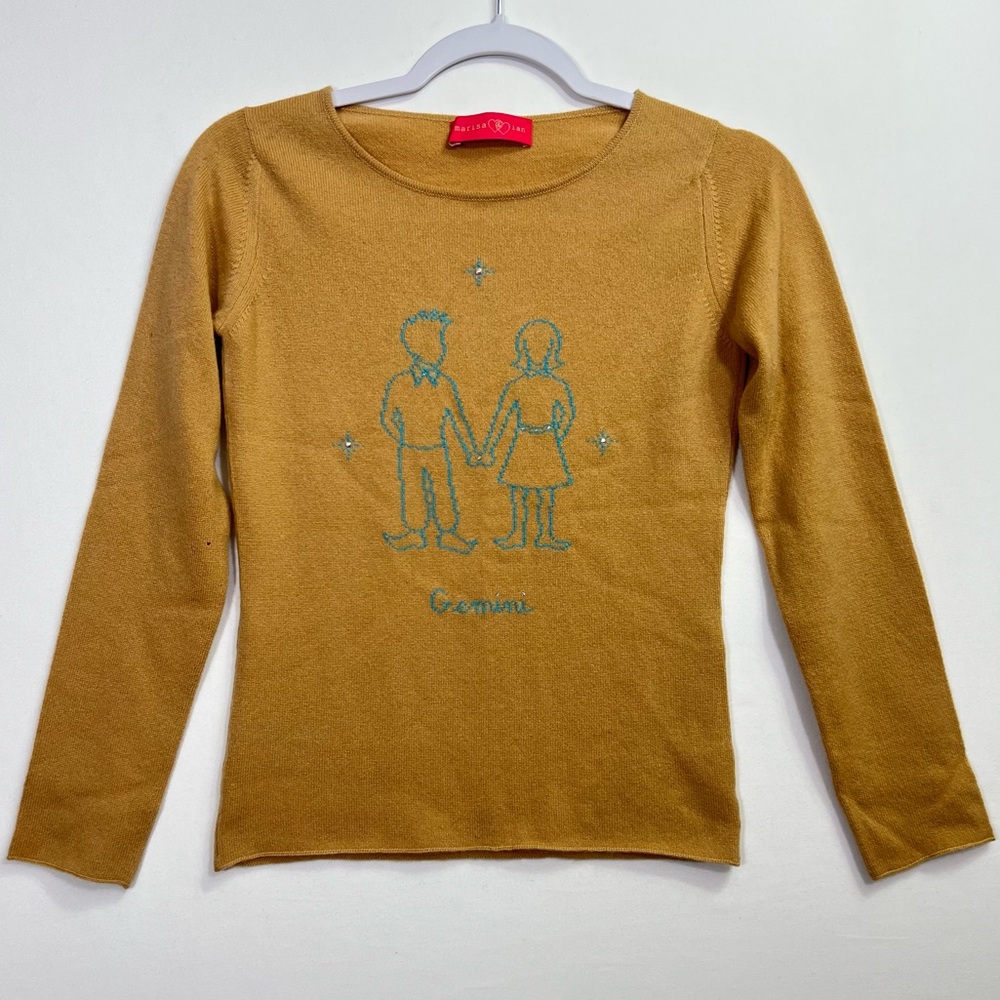 Marisa & Ian Cashmere Sweater Gemini Zodiac Astrology Embroidered Rhinestone XS